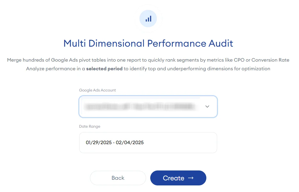 AdsFlash easy Google Ads reports multidimensional report step 2