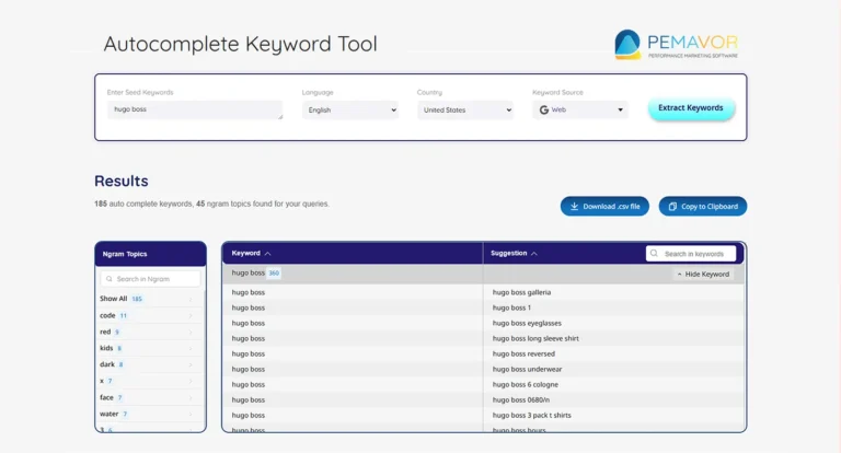 PEMAVOR's Free Google Autocomplete Keyword Tool