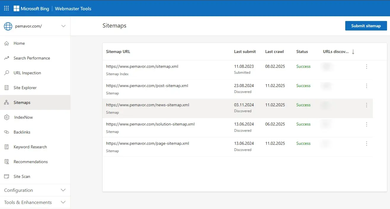 Sitemaps Bing